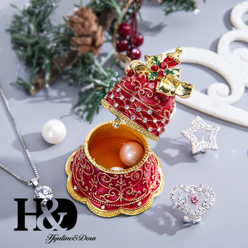 H& D эмалированные и украшенные драгоценными камнями колокольчик ручная роспись коробки для безделушек шарнирное кольцо держатель подарок на Рождество Декор для дома