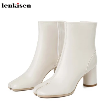 

Lenkisen new arrival genuine leather high fashion high heels round toe concise solid hook loop winter warm women ankle boots L70