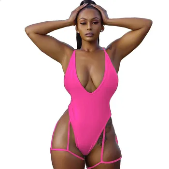 

Sexy V Neck Neon Color Bikinis 2020 New Back Cross Rompers Womens Swim Wear Fluorescence Backless Body Muyer High Waist Swimsuit