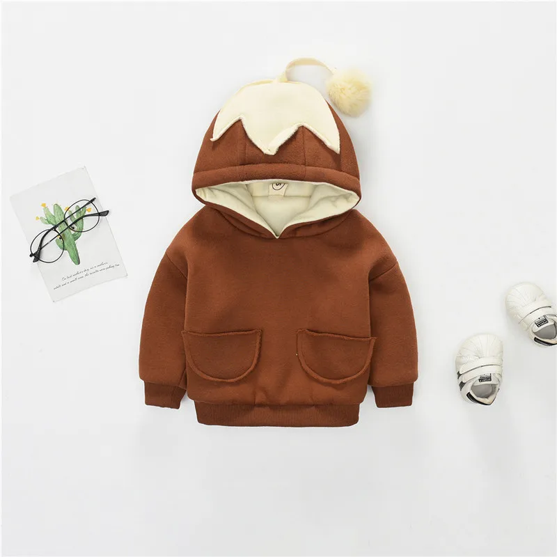 Baby plus velvet thick sweater boys and girls warm hooded pullover children's winter coat