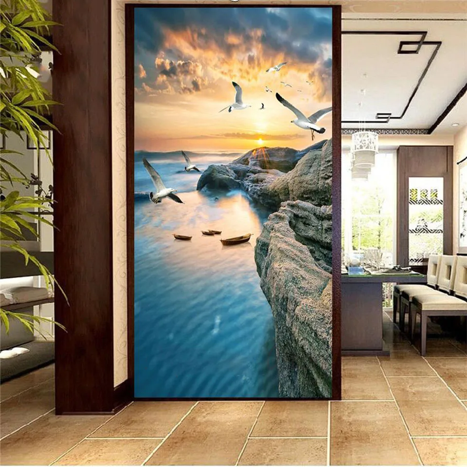 Diamond painting 5d Coastal reef Sunrise view diy cross stitch mosaic embroidery Seagull Rhinestone square round home decor