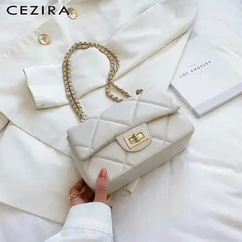 

CEZIRA Luxury Small Crossbody PU Leather Handbag For Women Chic Thread Pattern Flap Bag Female Chain Shoulder Messenger Handbags