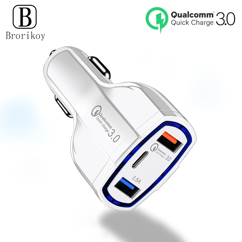 QC3.0 Быстрая автомобильная зарядка с Type-C быстрая для iPhone Samsung Xiaomi Huawei 2usb