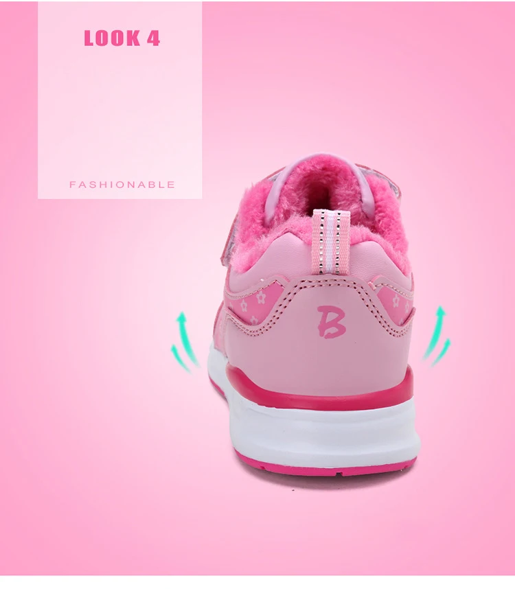 Winter New Girls Sneakers Plus Velvet Thickening Warm Children Sports Shoes Slip Leather Kids Sneakers School Running Shoes