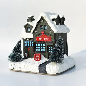 

2021New Christmas Resin House With Fairy Light Merry Christmas Decor for Home Xmas Ornaments Dropshipping