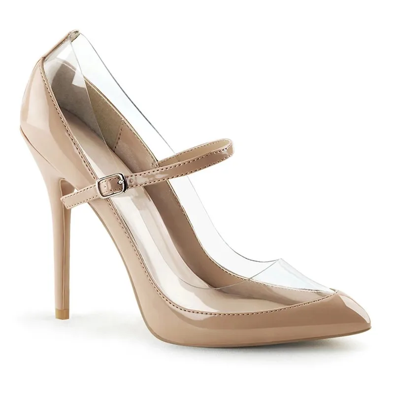 HOT Women Shoes Pointed Toe Pumps Patent Leather PVC Buckle Strap 13CM Thin High Heels waterproof Office & Career womens shoes