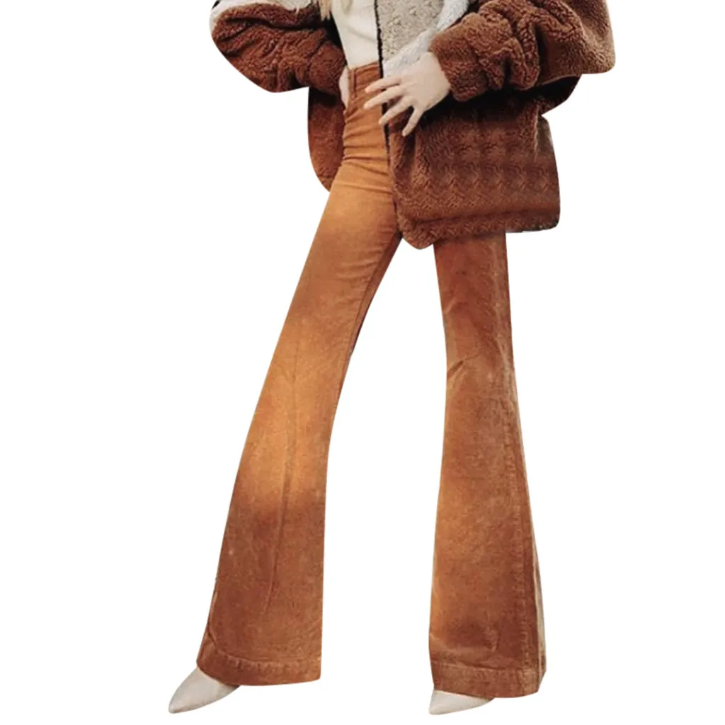 

Women High Waist Pants Trend Corduroy Flare Pants Autumn Casual Korean Style Trouser Jeans Fashion Streetwear Spodnie Damskie #E