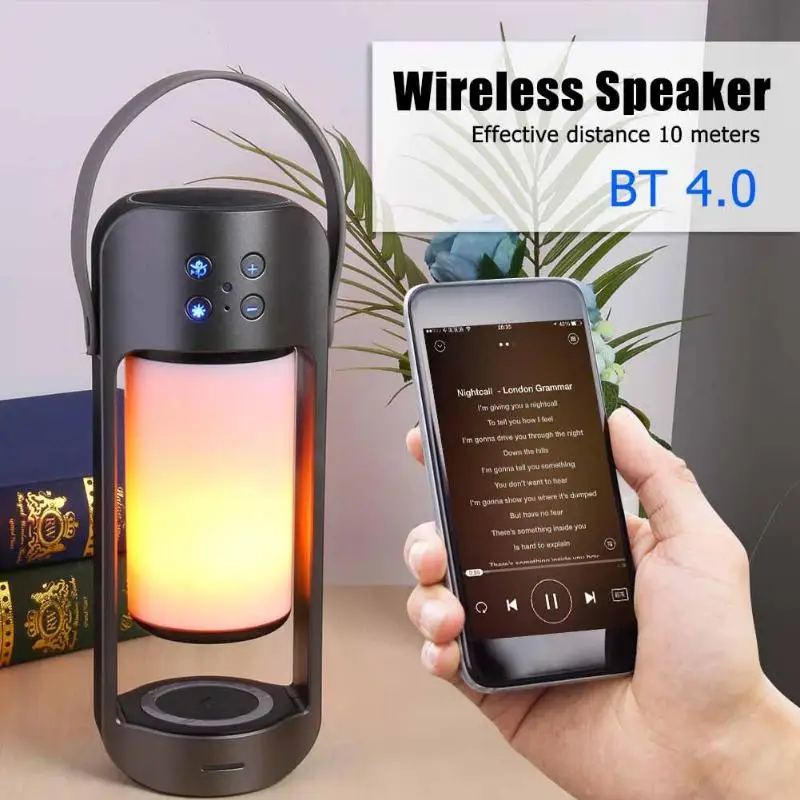 Открытый 3D стерео пламя огни Bluetooth Дополнительный вход громкоговорителя Поддержка беспроводного зарядного устройства Кемпинг TF карта многофункциональный портативный U диск HIFI