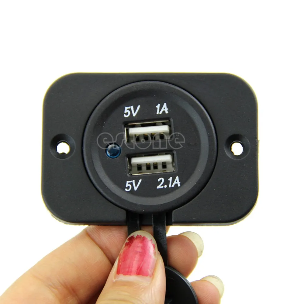 Горячая двойная 2 USB розетка 1A& 2.1A порт розетка зарядное устройство для машины, лодки, мотоцикла 12 вольт