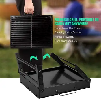 

Barbecue Grill, Portable Folding Charcoal Barbecue Desk C Smoker Tabletop Stainless BBQ For Picnic Terrace Outdoor Steel Ga S3G0