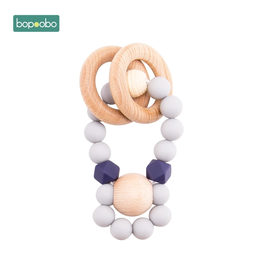 Type 2 Gray Bopoobo 1 шт. BPA бесплатные Силиконовые Прорезыватели зубов детские бусы кольца из натурального дерева зубы резиновый Houten Ringen деревянные погремушки детского подарка - Цвет: Type 2 Gray