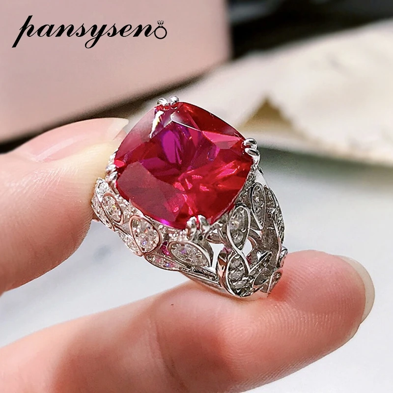PANSYSEN Luxury 100% 925 Sterling Silver Created Ruby Diamond