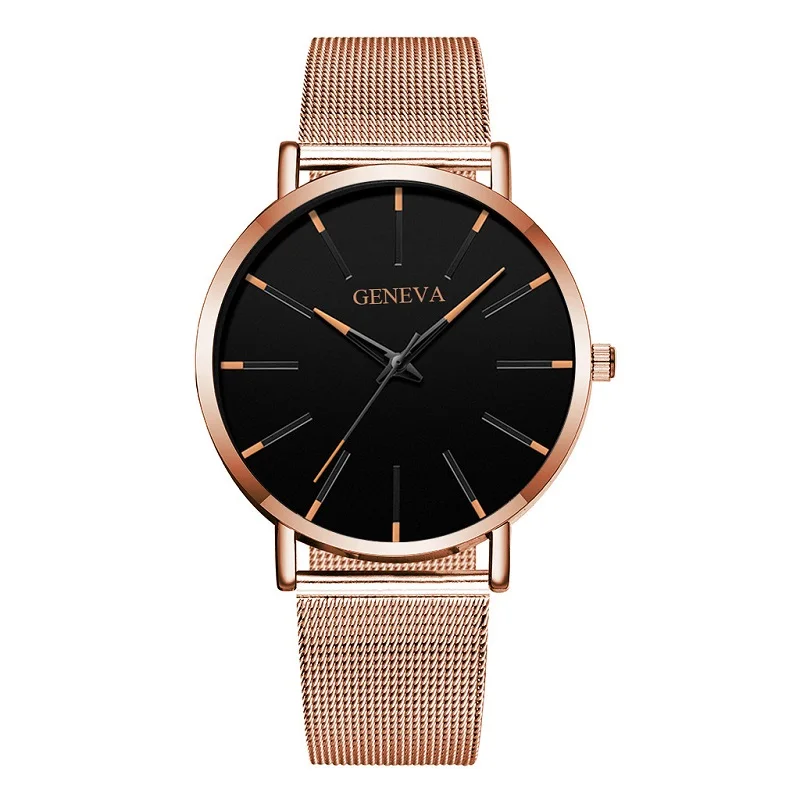 Rose Gold GENAVA Модные Простые Женские часы ультра-тонкие металлические сетчатые часы кварцевые наручные повседневные женские часы Relogio Masculino - Цвет: Rose Gold