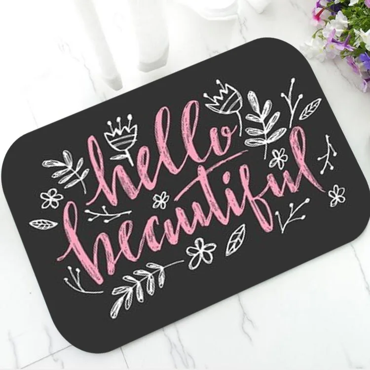 

Elegant Chalkboard Hello Beautiful Hello Gorgeous Door Bath Mat Gold Eye Lash Anti Slip Rubber Doormat Rug Carpet Modern Decor