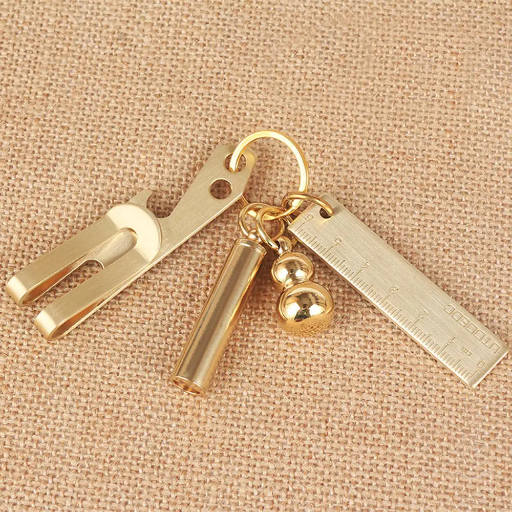 1Pcs 6cm Small Mini Copper Ruler Keychain 3mm Thickened Brass Metal Ruler Copper Key Pendant Number Plate Drafting Supplies drawing ruler straight ruler metal ruler