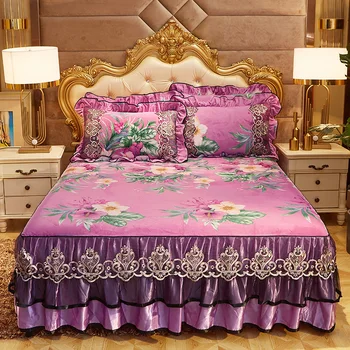 

New winter style bedspread skirted short plush 1/3pcs bed cover milk velvet quilted crystal velvet non-slip bed mattres cover