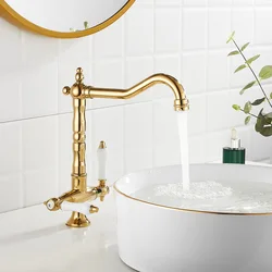 Practical Kitchen Sink Faucet Water Purification Tap Dual Handle Liquid Filter Hot and Cold Water Faucets 360 Degree Rotation