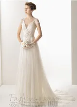 

elegant V-neck long princess sweetheat lace short sleeve empire waist trouwjurk plus size bridal gown Bespoke Wedding Dresses