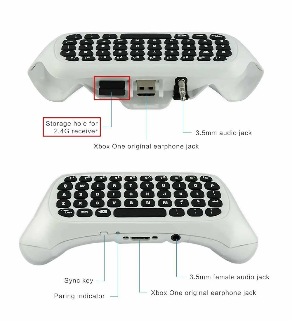 Беспроводная клавиатура для Microsoft Xbox One QuickType белая с USB приемником игрового