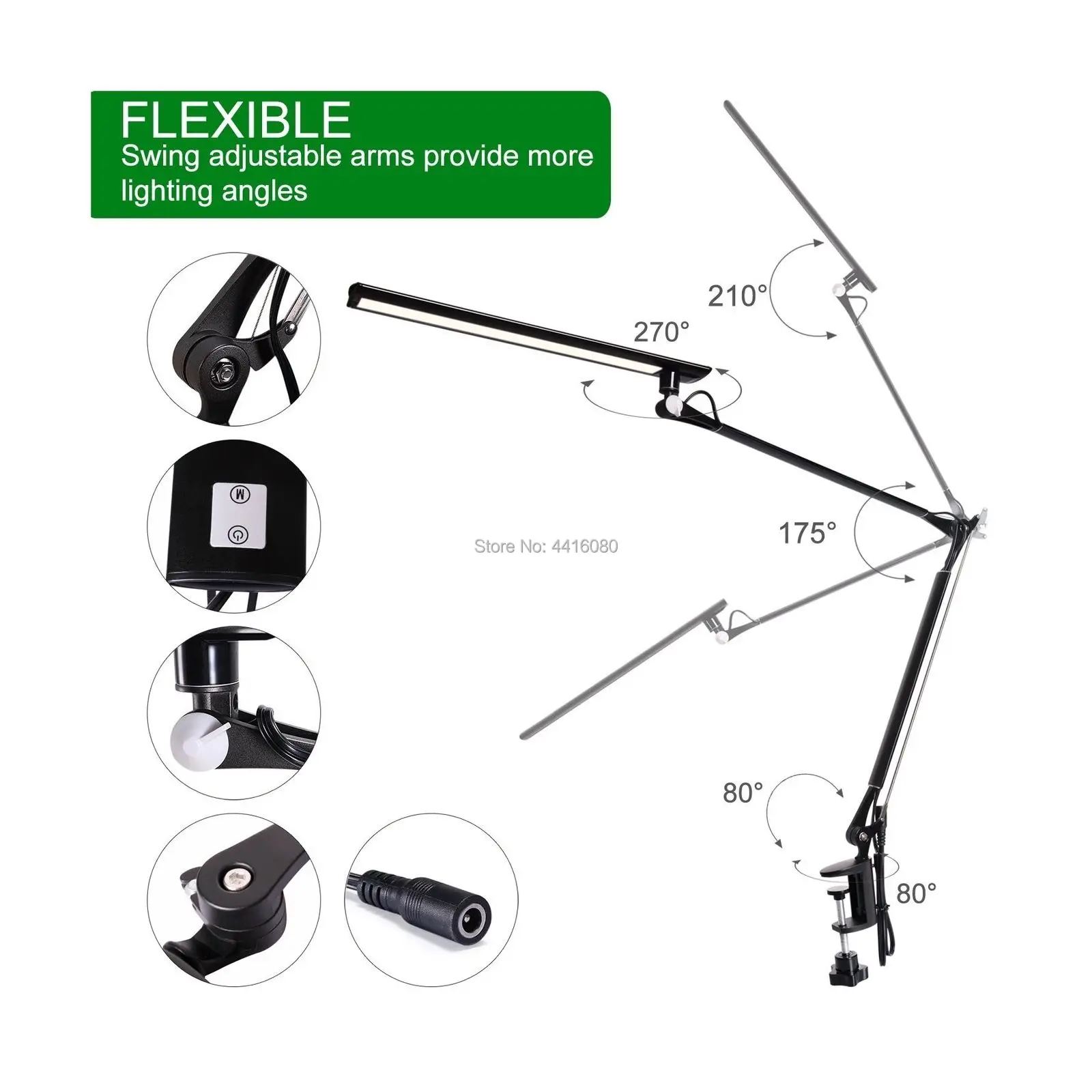  led Desk Lamp Swing Arm Task Lamp with Clamp Eye-care Dimmable Office Light with Touch Control Memo - 32898601500