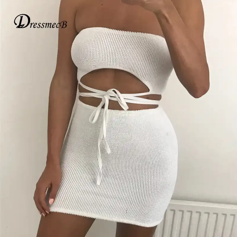 white two piece bodycon dress