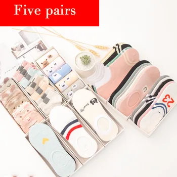 

5 Pairs Boat Socks Set Silicone Slip Invisible Cotton Sock Solid Color Harajuku Animal Socks Kawaii Cartoon 27 Styles Women