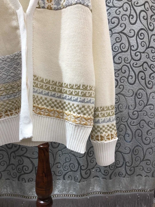 New women's V-neck color blocking woven decoration long sleeve loose cardigan 1110
