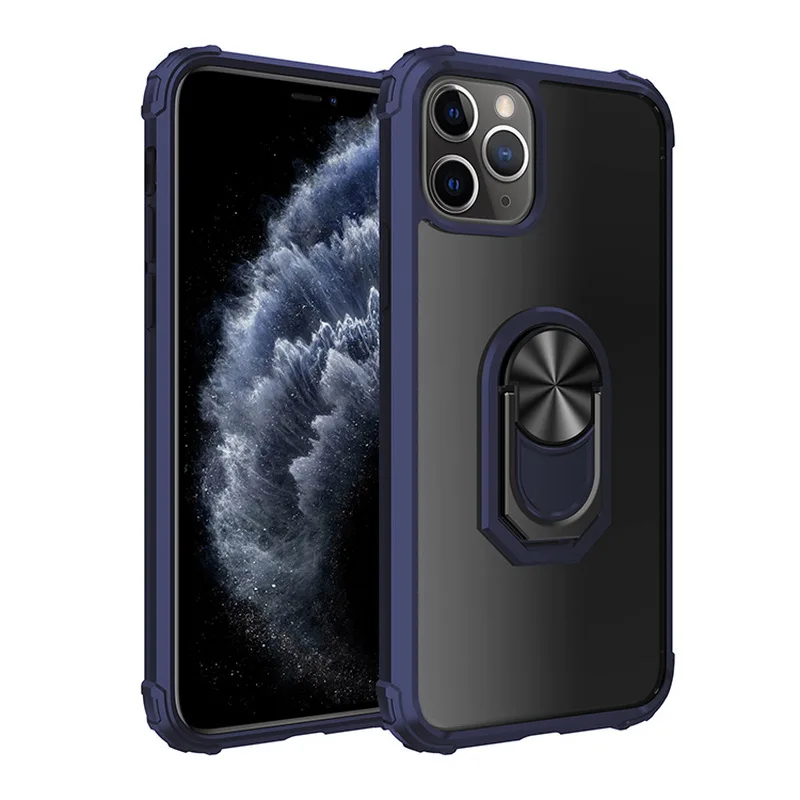 Тёмно-синий Прочный противоударный армированный чехол для iPhone 11 Pro Max XR X XS Max 10 6 6s 7 8 Plus подставка держатель Автомобильный чехол для телефона с кольцом прозрачный - Цвет: Тёмно-синий
