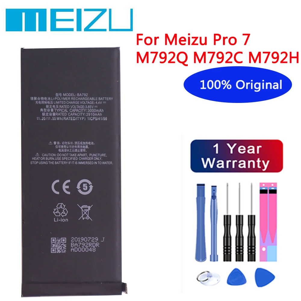

Meizu High Quality 100% Original Battery 3000mAh BA792 For Meizu Pro 7 M792Q M792C M792H Smartphone Batteries+Free tools