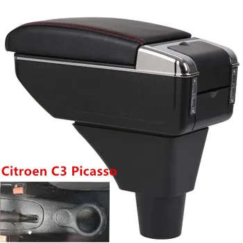 

For Citroen C3 Picasso armrest box central Store content box with cup holder ashtray USB C3 Picassoarmrests box