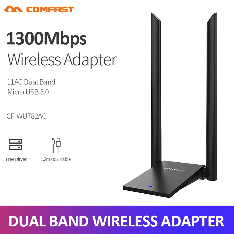 

NEW~COMFAST 1300Mbps 802.11ac Long Distance 5.8GHz USB 3.0 WiFi Adapter WIFI Receiver high-gain Antenna 2*6dBi Dual Band