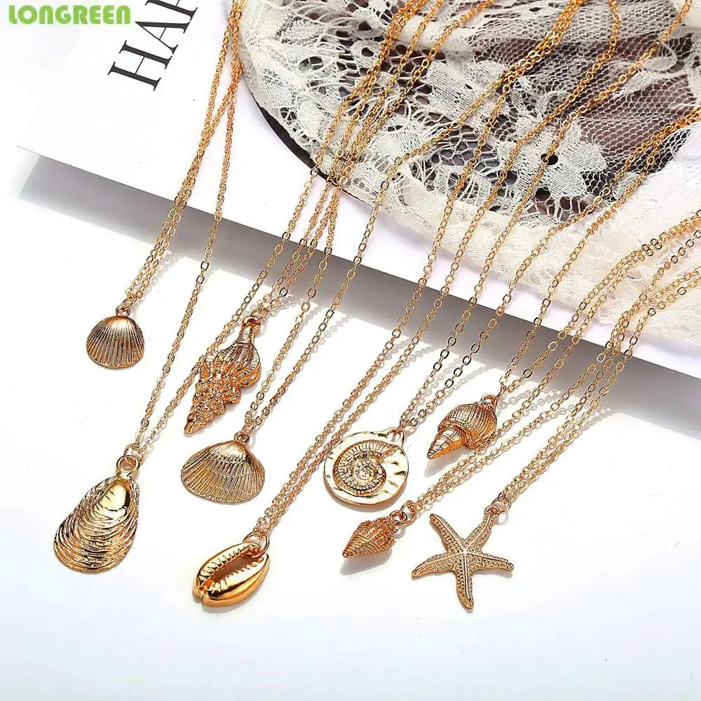 

Marine Life Shell Conch Necklace Creative Vintage Alloy Metal Pendant Necklace Collier Coquillage Bijoux Femme Accesorios Mujer