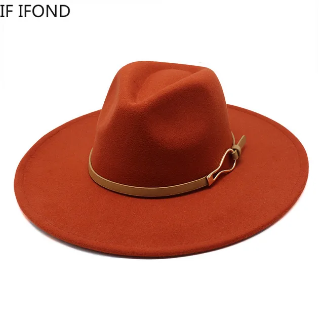 2022 Fedora Hat Women Big Wide Brim 9.5cm Vintage Khaki Felted Jazz Hat Winter Formal Dress Cap sombreros de mujer 2