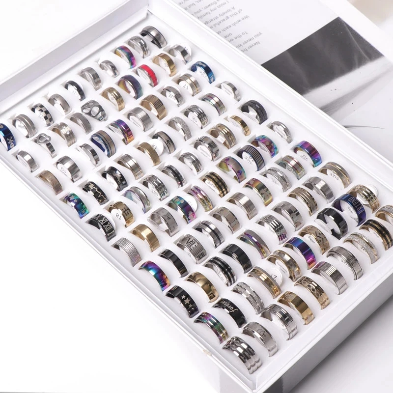 100pcs/lot Fashion Stainless Steel Stripe Heart Love Rings For Women Men stainless steel ring