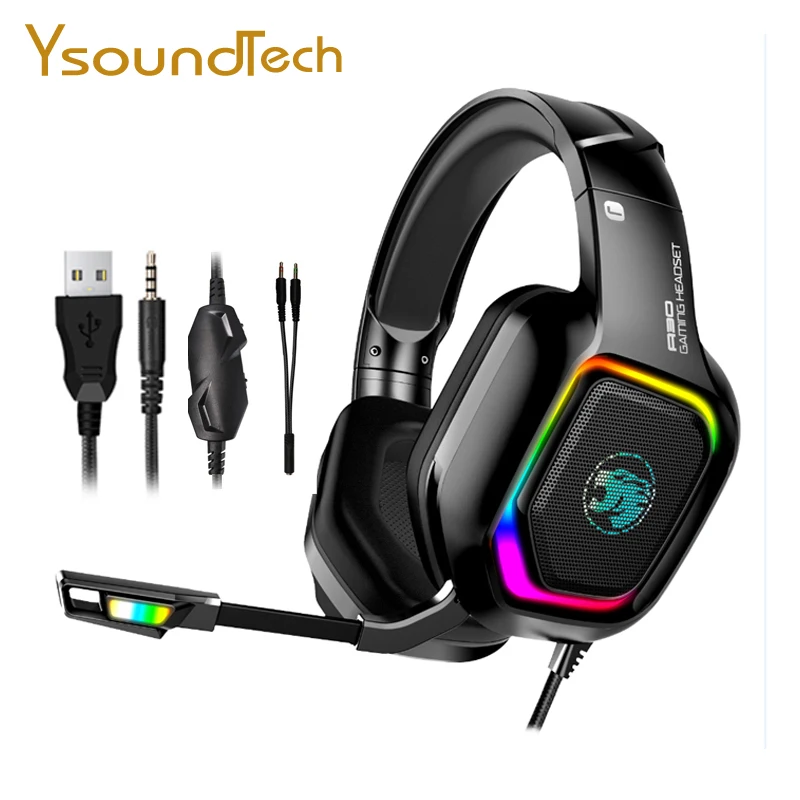 PS4 Gaming Wired Hoofdtelefoon Gamer Headset Laptop Rgb Licht