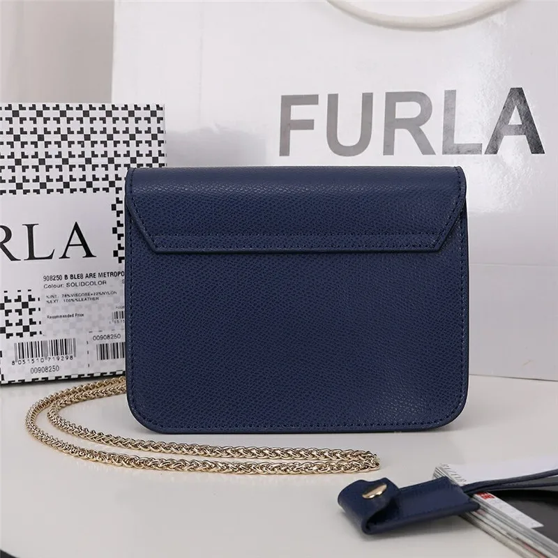 Оригинальные женские сумки FURLA, высококачественные женские кожаные сумки Furla темно-синего цвета, размер S 16,5 см x 12 см x 8 см