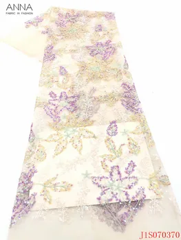 

Anna newest african net lace french sequin fabric 2020 high quality embroidery nigerian tulle lace fabrics 5 yards/pcs for dress