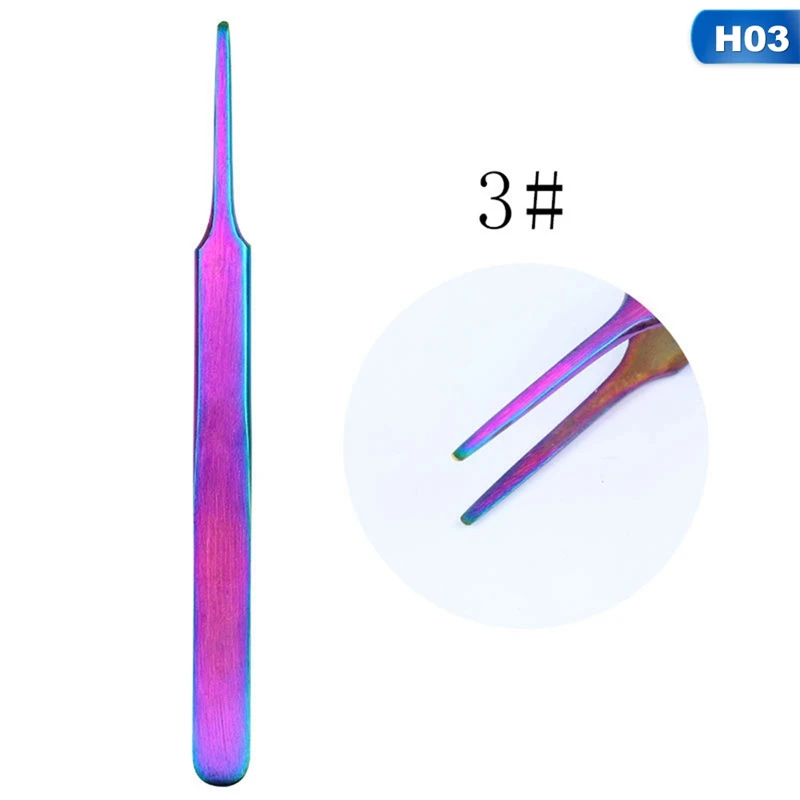 Нержавеющая сталь tweezers ресницы для наращивания бровей Прямые+ кудрявые волосы для удаления косметики макияж украшение ногтей инструменты - Цвет: 03