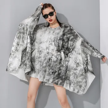 

Street Trend Irregular 2020 Spring O Neck Pullover Batwing Sleves Plus Size Large Fashion Dresses For Women