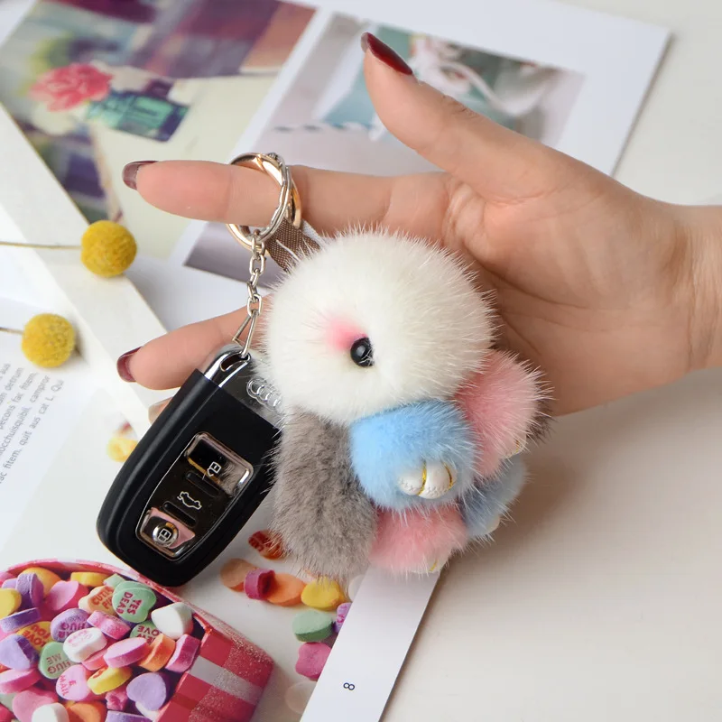 Цветной Радужный Kawaii плюшевый кролик брелок кукла Алмазная норковая шерсть мех
