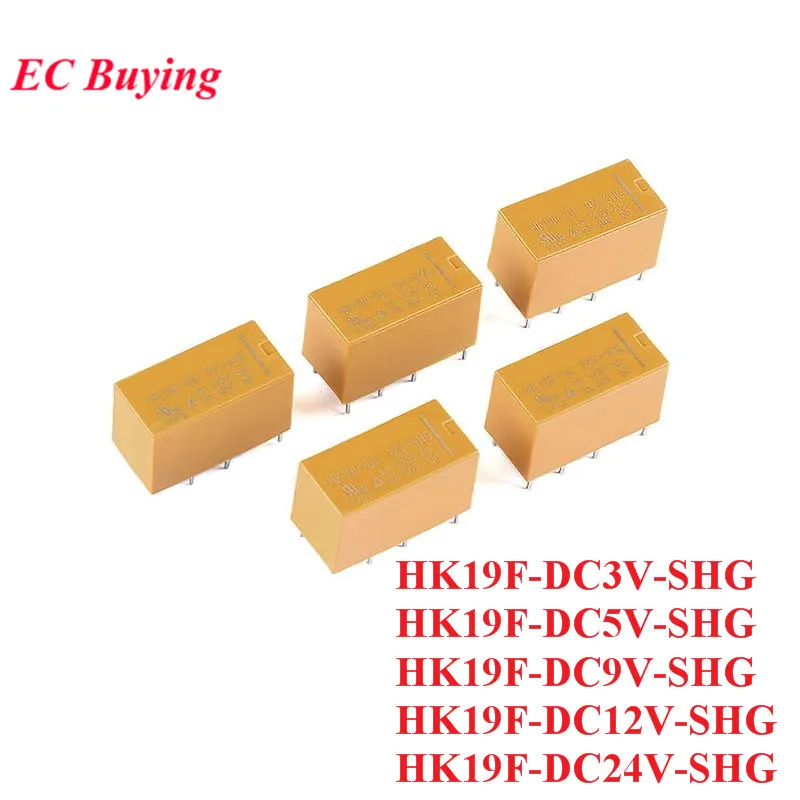 Мини-реле мощности HK19F-DC3V-SHG HK19F-DC5V-SHG HK19F-DC9V-SHG HK19F-DC12V-SHG HK19F-DC24V-SHG HK19F 3 в 5 9 12 В 24 8P 2NO 2NC |