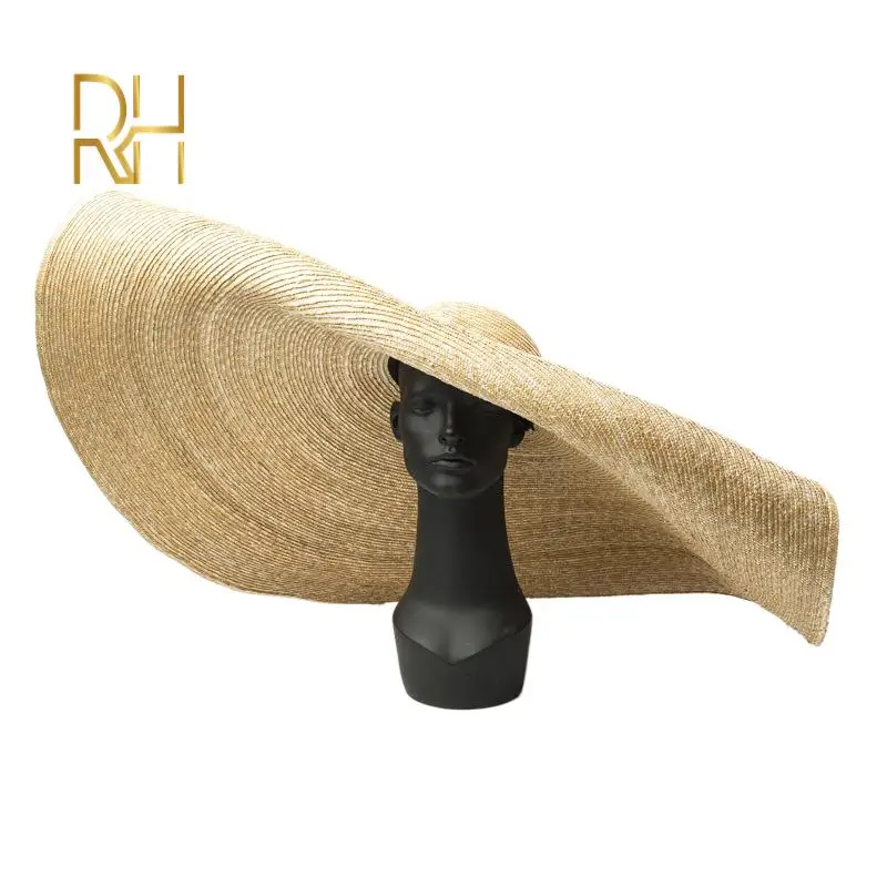 Fashion 90cm 100cm Large Cap Over Size Super Big Brim Real Wheat Straw Hat  Vacation Beach Headwear 1m Size Ladies Beach Cap RH
