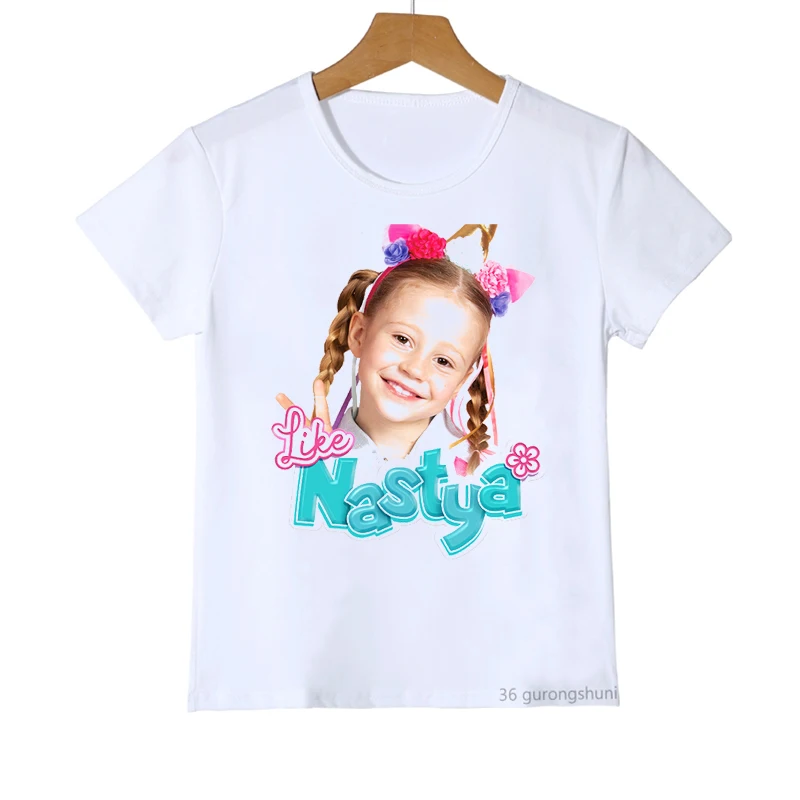 Kawaii Girls T-Shirts Cute Nastya Cartoon Print Girls Clothes Summer Kids T Shirts Fashion Baby Tshirt White Camisole Shirt Tops children's t shirt design	 Tops & Tees