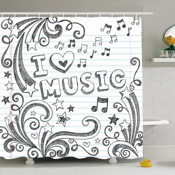 

Shower Curtain Set with Hooks 66x72 Class Teen Teacher Love Doodles Frame Creative I On Music Back School Sketchy Notebook