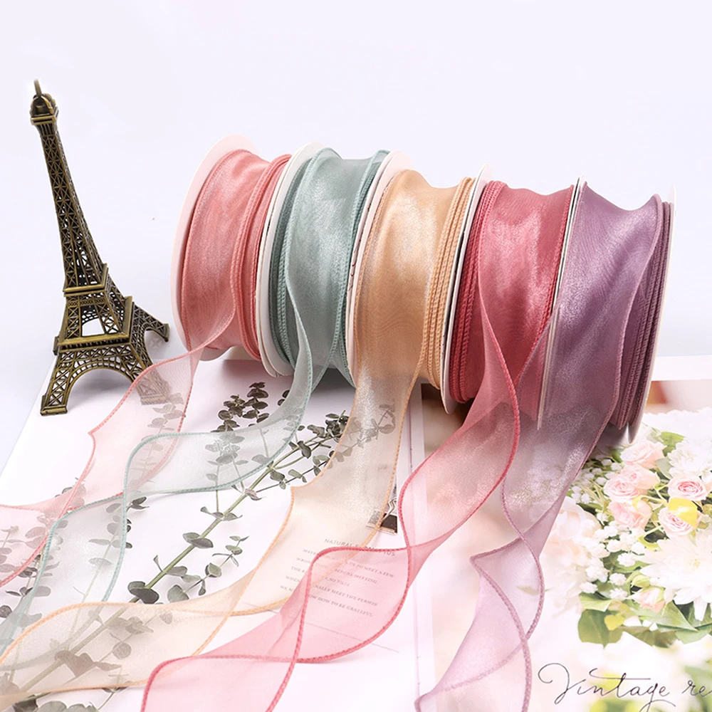 10 meters/roll 40mm width Wave Silk Organza ribbon Bow material for hair ornament gift wrapping decoration lace ribbons