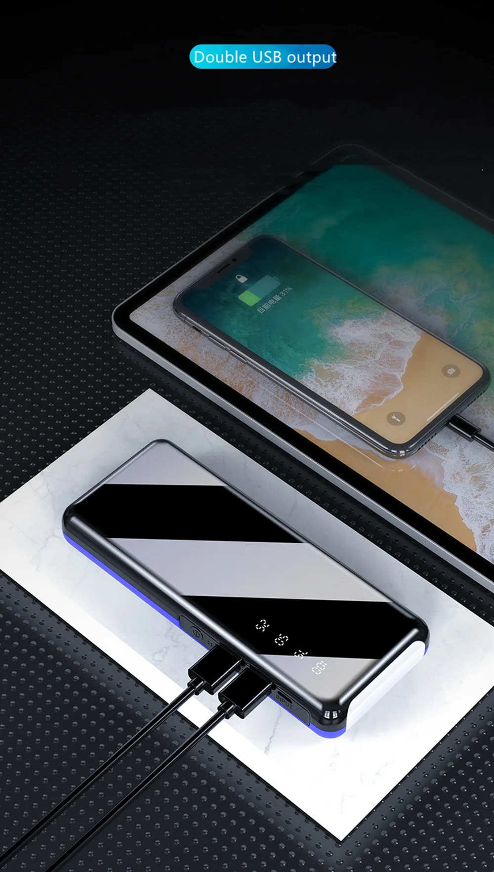 Power Bank 20000 mAh портативное зарядное устройство для мобильного телефона power Bank 20000 mAh USB PoverBank Внешнее зарядное устройство для iPhone Xiaomi