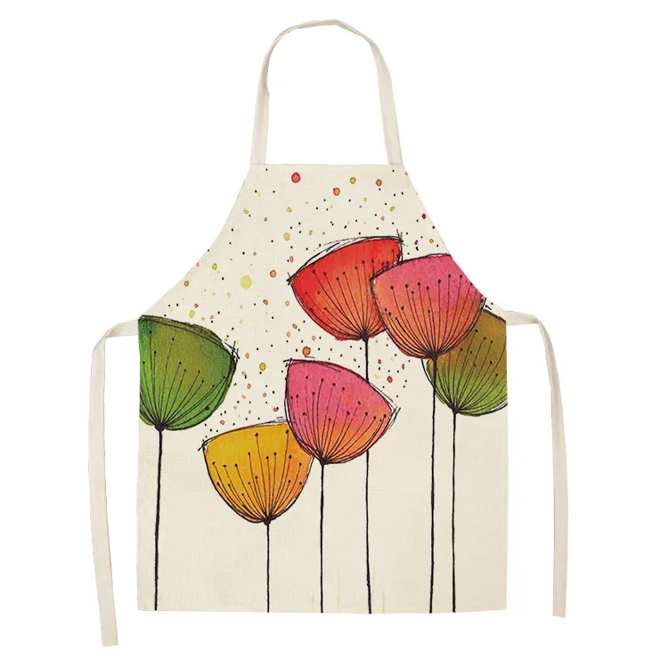 Parent-child Kitchen Apron Fashion Flower Bird Bee Print Sleeveless Cotton Linen Aprons for Kids Men Women Home Cleaning Tools