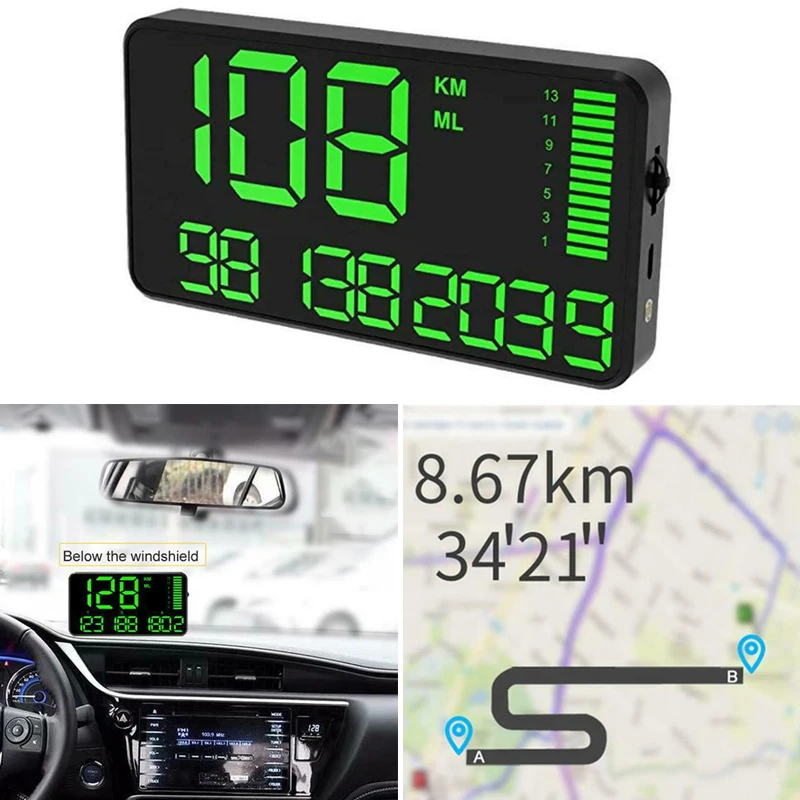Gps C90 HUD цифровой дисплей, большие шрифты, светодиодный, универсальный, для автомобилей, грузовиков, датчики скорости Предупреждение, сигнализация, высота, аксессуары