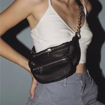 

Designer Leather Chain Crossbody Waist Bags Women Vintage Black Shoulder Messenger Bag Female Casual Party Handbags and Purses