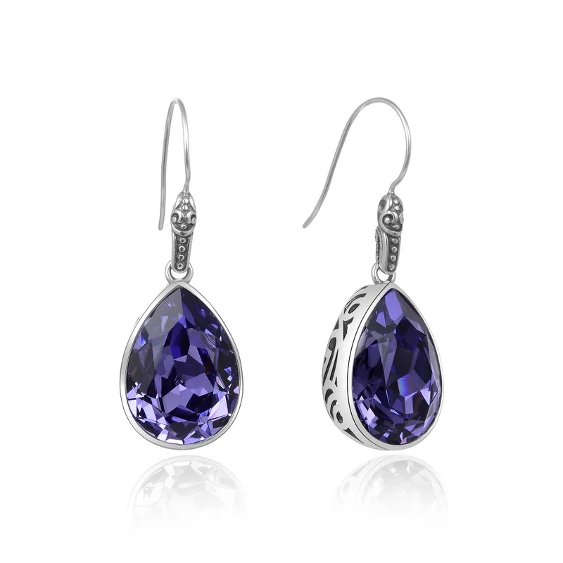 

Cross-border Long Earrings S925 Pure Silver Crystal Pendant Drop Shape Fashion Company Contracted Woodwork Fine Earrings